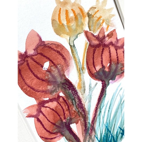 Poppy Pop - Original Wall Art Handmade Watercolor Pastel Artist Signed Frame Rea - Picture 3 of 7